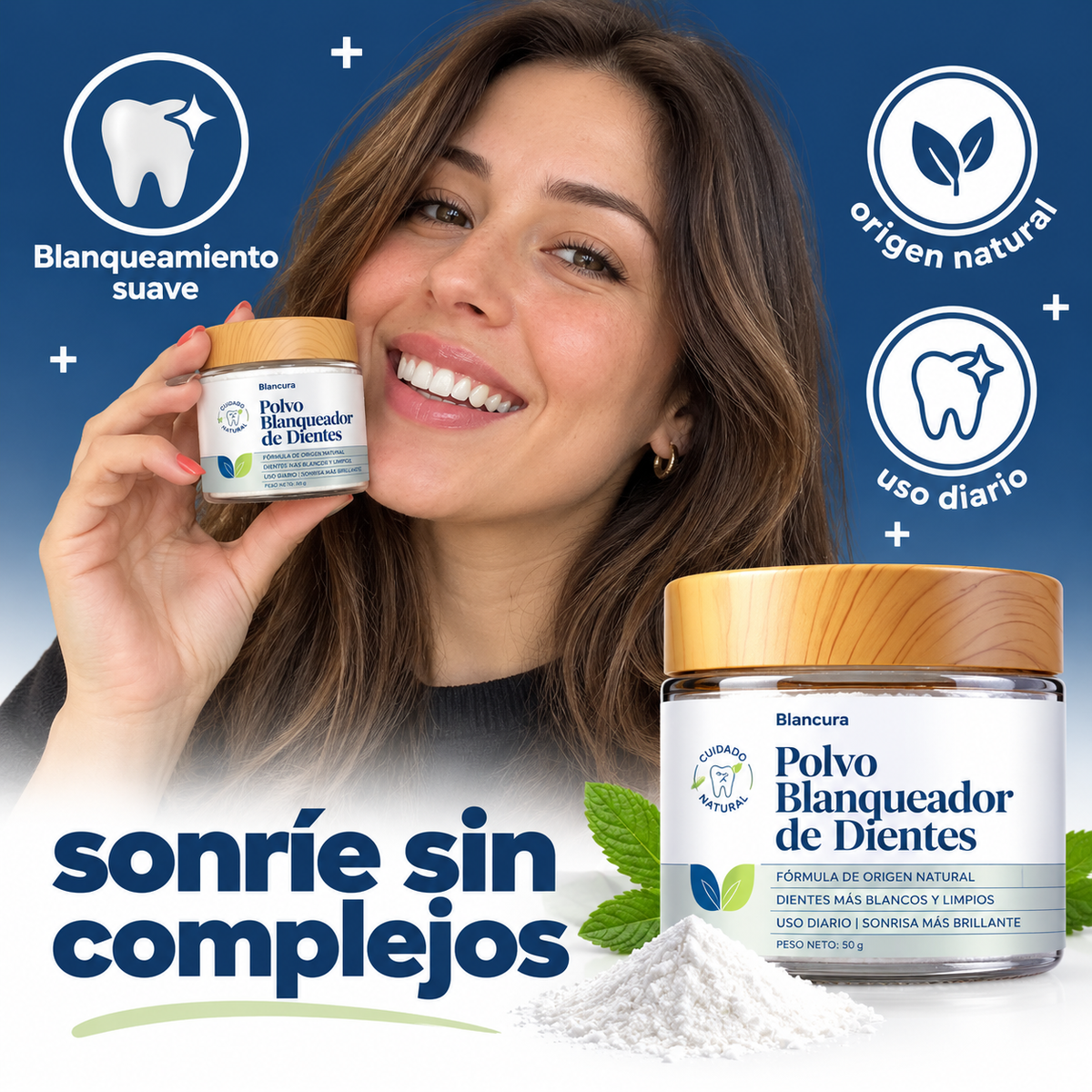 Polvo blanqueador dental de triple acción Blancura®